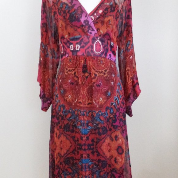Diane Von furstenberg silk boho dress red floral abstract size 10 medium - Picture 2 of 11